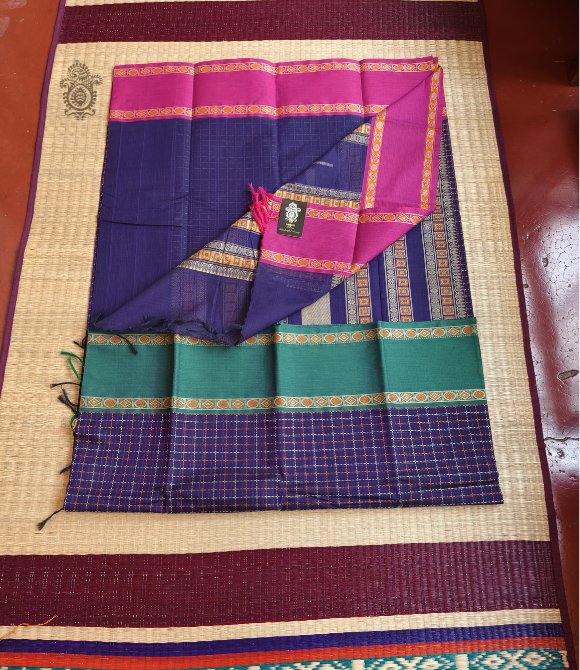 Handwoven Pure Cotton Kanchipuram Saree Navy Blue